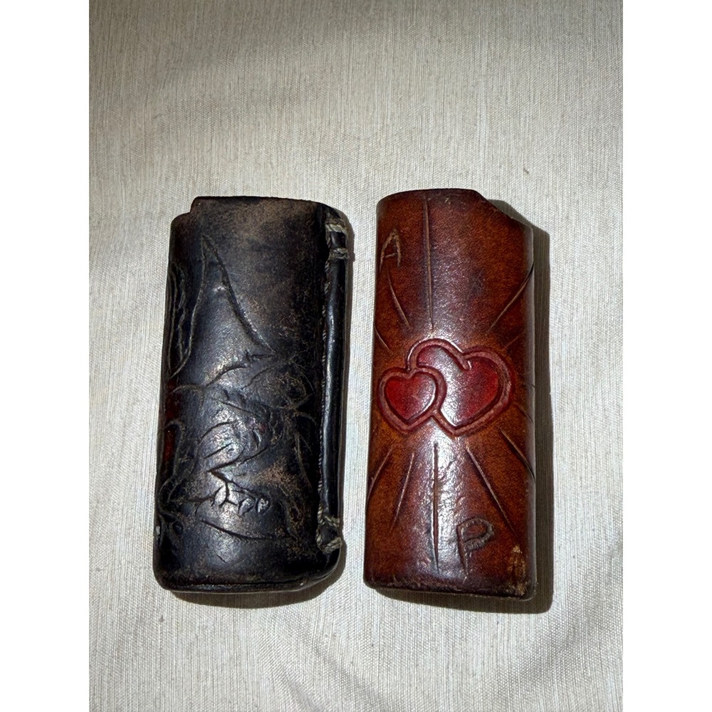 Vintage hand-tooled leather case for lighters, cigars, lipstick